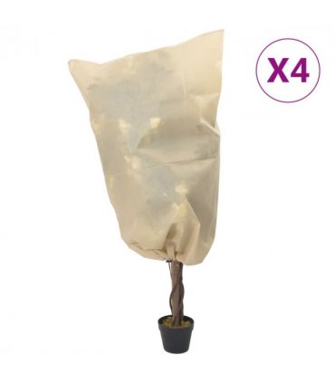 vidaXL Plant Fleece Covers with Drawstring 4 pcs 70 g/m² 0.8x1.2 m — Colour: beige, Size: 0.8 x 1.2 m