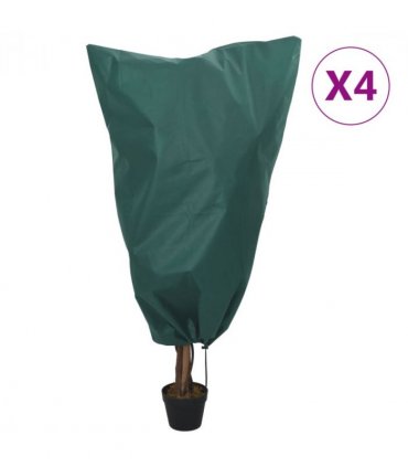 vidaXL Plant Fleece Covers with Drawstring 4 pcs 70 g/m² 0.8x0.8 m — Colour: green, Size: 0.8 x 0.8 m