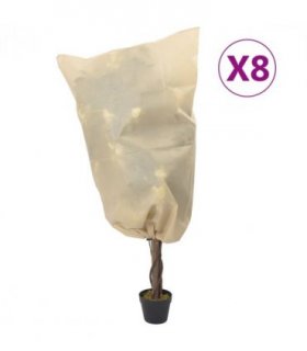vidaXL Plant Fleece Covers with Drawstring 8 pcs 70 g/m² 0.8x1 m — Colour: beige, Size: 0.8 x 1 m