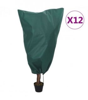 vidaXL Plant Fleece Covers with Drawstring 12 pcs 70 g/m² 0.8x1.2 m — Colour: green, Size: 0.8 x 1.2 m