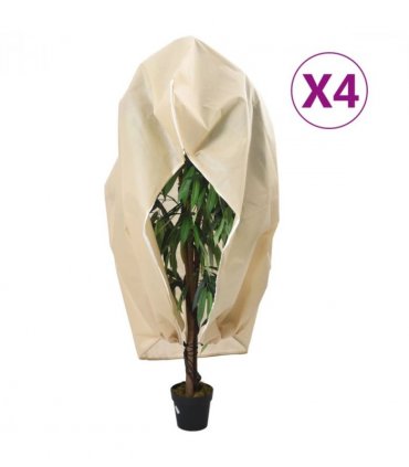 vidaXL Plant Fleece Covers with Zip 4 pcs 70 g/m² 1.55x1.55 m — Colour: beige, Size: 1.55 x 1.55 m