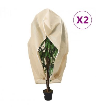 vidaXL Plant Fleece Covers with Zip 2 pcs 70 g/m² 1.2x1.8 m — Colour: beige, Size: 1.2 x 1.8 m