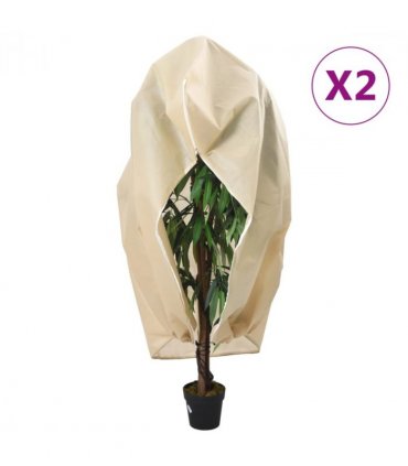 vidaXL Plant Fleece Covers with Zip 2 pcs 70 g/m² 1.55x1.55 m — Colour: beige, Size: 1.55 x 1.55 m