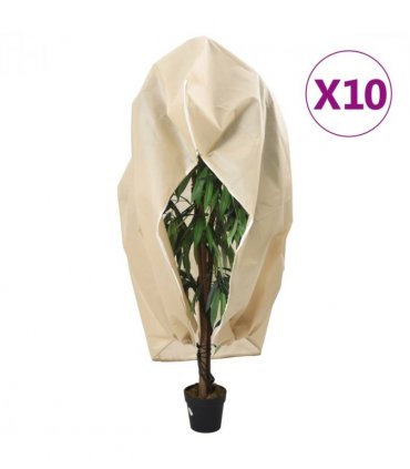vidaXL Plant Fleece Covers with Zip 10 pcs 70 g/m² 1.2x1.8 m — Colour: beige, Size: 1.2 x 1.8 m