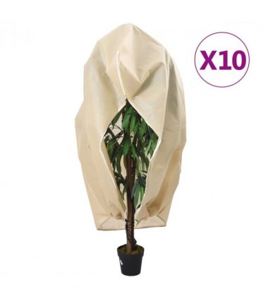 vidaXL Plant Fleece Covers with Zip 10 pcs 70 g/m² 3.93x3 m — Colour: beige, Size: 3.93 x 3 m