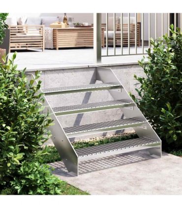 vidaXL Grate Step | Silver | Galvanised Steel | Large | Non-slip | Grate Step — Size: 90 x 24 x 7 cm, Model: press locked