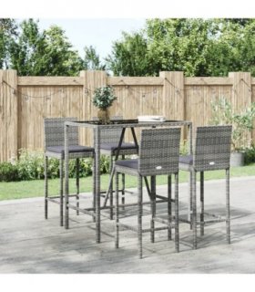 vidaXL 5 Piece Garden Bar Set with Cushions Grey Poly Rattan — V0671975005