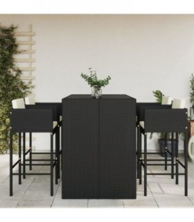 vidaXL 5 Piece Garden Bar Set with Cushions Black Poly Rattan — V0671975018