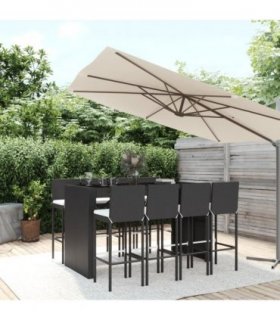 vidaXL 9 Piece Garden Bar Set with Cushions Black Poly Rattan