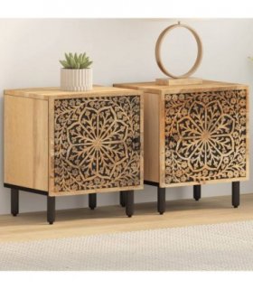 vidaXL Bedside Cabinets 2 pcs 40x33x46 cm Solid Wood Mango — Colour: Natural wood