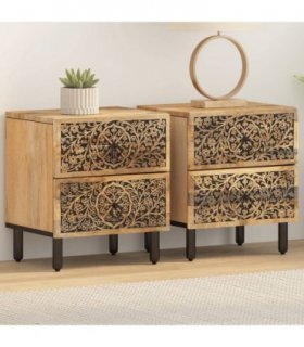 vidaXL Bedside Cabinets 2 pcs 40x33x46 cm Solid Wood Mango — Colour: Natural wood — V0671975130