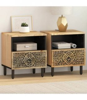 vidaXL Bedside Cabinets 2 pcs 40x33x46 cm Solid Wood Mango — Colour: Natural wood — V0671975131