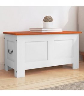 vidaXL Storage Chest with Lid Brown and White Solid Wood Acacia — Size: 70 x 35 x 37 cm