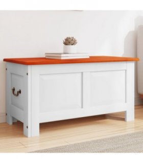 vidaXL Storage Chest with Lid Brown and White Solid Wood Acacia — Size: 90 x 45 x 47 cm