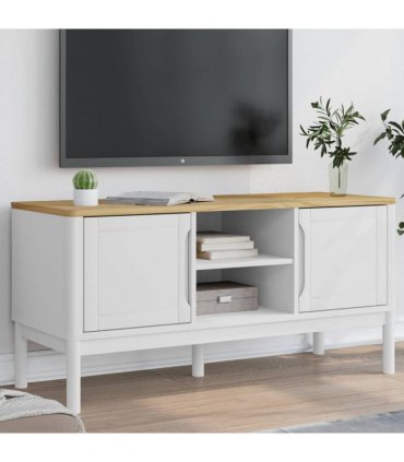 vidaXL TV Cabinet FLORO White 114x43x55 cm Solid Wood Pine