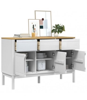 vidaXL Sideboard FLORO White 114x43x74 cm Solid Wood Pine