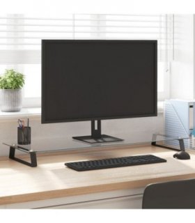 vidaXL Monitor Stand Black 100x35x8 cm Tempered Glass and Metal — Size: 100 x 35 x 8 cm