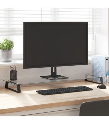vidaXL Monitor Stand Black 100x35x8 cm Tempered Glass and Metal — Size: 100 x 35 x 8 cm
