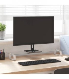 vidaXL Monitor Stand White 80x20x8 cm Tempered Glass and Metal — Size: 80 x 20 x 8 cm