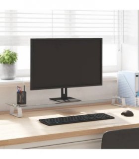 vidaXL Monitor Stand White 100x20x8 cm Tempered Glass and Metal — Size: 100 x 20 x 8 cm