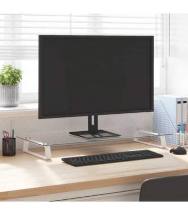 vidaXL Monitor Stand White 80x35x8 cm Tempered Glass and Metal — Size: 80 x 35 x 8 cm