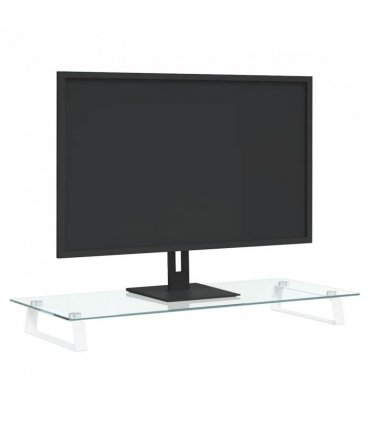 vidaXL Monitor Stand White 80x35x8 cm Tempered Glass and Metal — Size: 80 x 35 x 8 cm