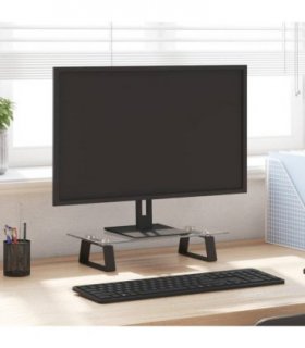 vidaXL Monitor Stand Black 40x20x8 cm Tempered Glass and Metal — Size: 40 x 20 x 8 cm