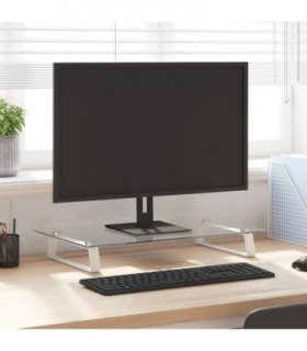 vidaXL Monitor Stand White 60x35x8 cm Tempered Glass and Metal — Size: 60 x 35 x 8 cm