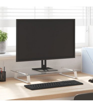 vidaXL Monitor Stand White 60x35x8 cm Tempered Glass and Metal — Size: 60 x 35 x 8 cm