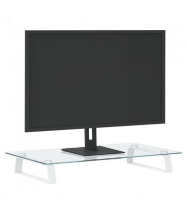 vidaXL Monitor Stand White 60x35x8 cm Tempered Glass and Metal — Size: 60 x 35 x 8 cm