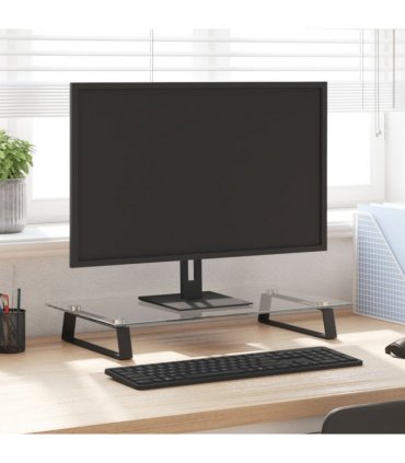 vidaXL Monitor Stand Black 60x35x8 cm Tempered Glass and Metal — Size: 60 x 35 x 8 cm