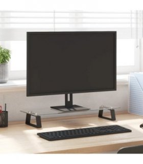 vidaXL Monitor Stand Black 60x20x8 cm Tempered Glass and Metal — Size: 60 x 20 x 8 cm