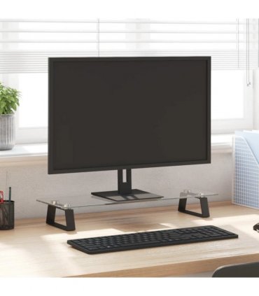 vidaXL Monitor Stand Black 60x20x8 cm Tempered Glass and Metal — Size: 60 x 20 x 8 cm