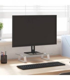 vidaXL Monitor Stand White 40x20x8 cm Tempered Glass and Metal — Size: 40 x 20 x 8 cm