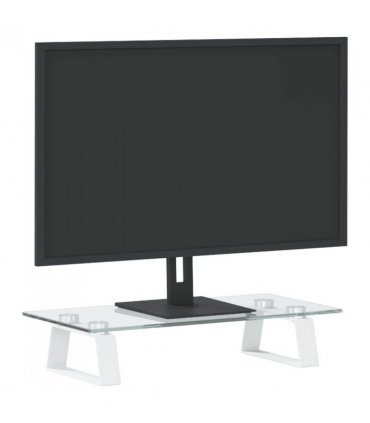 vidaXL Monitor Stand White 40x20x8 cm Tempered Glass and Metal — Size: 40 x 20 x 8 cm