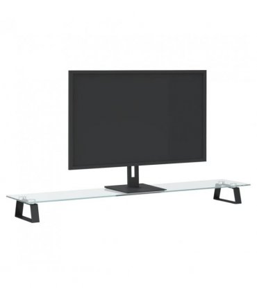 vidaXL Monitor Stand Black 100x20x8 cm Tempered Glass and Metal — Size: 100 x 20 x 8 cm