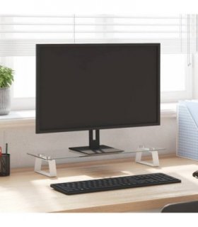 vidaXL Monitor Stand White 60x20x8 cm Tempered Glass and Metal — Size: 60 x 20 x 8 cm