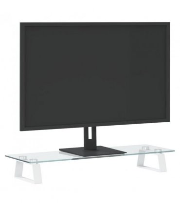 vidaXL Monitor Stand White 60x20x8 cm Tempered Glass and Metal — Size: 60 x 20 x 8 cm
