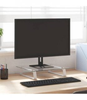vidaXL Monitor Stand White 40x35x8 cm Tempered Glass and Metal — Size: 40 x 35 x 8 cm