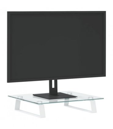 vidaXL Monitor Stand White 40x35x8 cm Tempered Glass and Metal — Size: 40 x 35 x 8 cm
