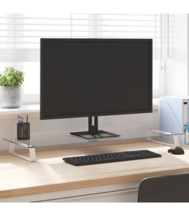 vidaXL Monitor Stand White 100x35x8 cm Tempered Glass and Metal — Size: 100 x 35 x 8 cm