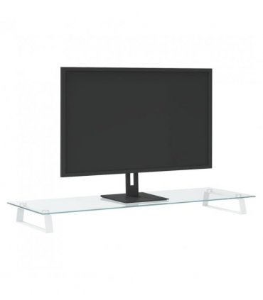 vidaXL Monitor Stand White 100x35x8 cm Tempered Glass and Metal — Size: 100 x 35 x 8 cm