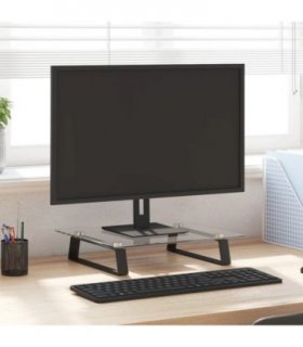 vidaXL Monitor Stand Black 40x35x8 cm Tempered Glass and Metal — Size: 40 x 35 x 8 cm