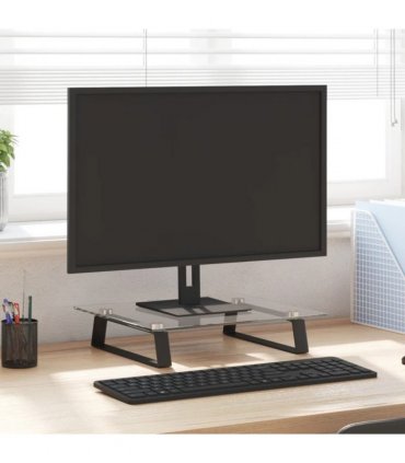 vidaXL Monitor Stand Black 40x35x8 cm Tempered Glass and Metal — Size: 40 x 35 x 8 cm