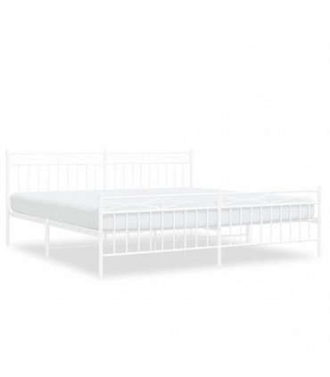 vidaXL Metal Bed Frame without Mattress with Footboard Whi — Size: 193 x 203 cm, Model: with headboard & footboard — V0671975276