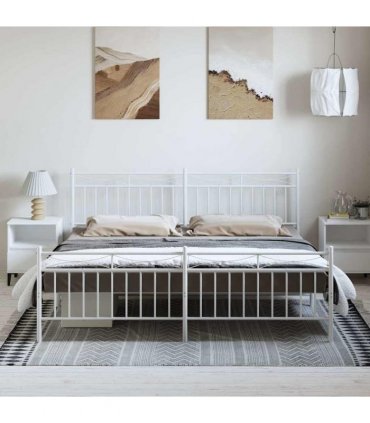vidaXL Metal Bed Frame without Mattress with Footboard Whi — Size: 193 x 203 cm, Model: with headboard & footboard — V0671975276