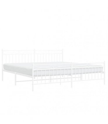 vidaXL Metal Bed Frame without Mattress with Footboard Whi — Size: 193 x 203 cm, Model: with headboard & footboard — V0671975276