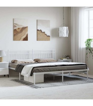 vidaXL Metal Bed Frame without Mattress with Headboard White 193x203cm — Size: 193 x 203 cm — V0671975287