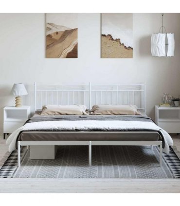 vidaXL Metal Bed Frame without Mattress with Headboard White 193x203cm — Size: 193 x 203 cm — V0671975287