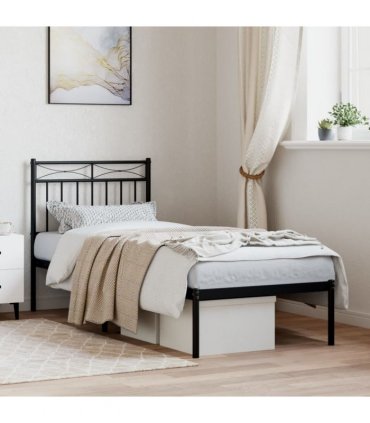 vidaXL Metal Bed Frame without Mattress with Headboard Black 80x200cm — Size: 80 x 200 cm — V0671975302